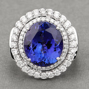 Bids.com 10.79 Carat Genuine Tanzanite and White Diamond 18K White Gold Ring Rings