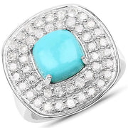 Bids.com 2.80 Carat Genuine Turquoise and White Diamond .925 Sterling Silver Ring Rings