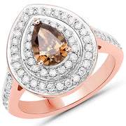 Bids.com 1.64 Carat Genuine Chocolate Brown Diamond and White Diamond 18K Rose Gold Ring Rings