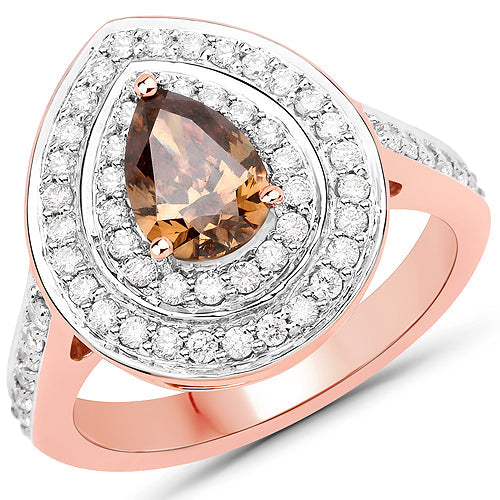 Bids.com 1.64 Carat Genuine Chocolate Brown Diamond and White Diamond 18K Rose Gold Ring Rings