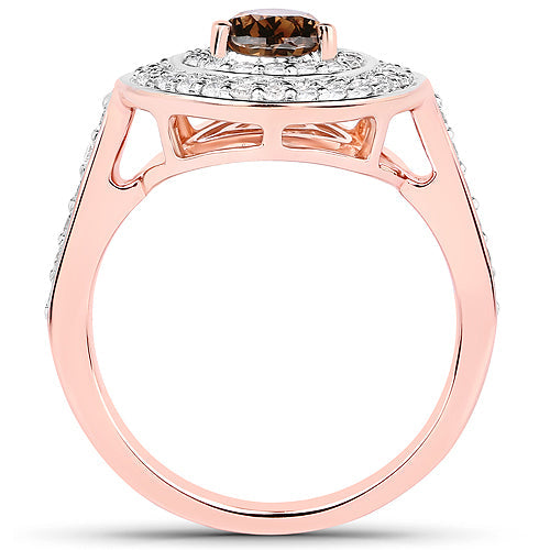 Bids.com 1.64 Carat Genuine Chocolate Brown Diamond and White Diamond 18K Rose Gold Ring Rings