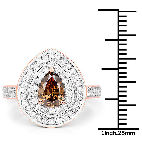 Bids.com 1.64 Carat Genuine Chocolate Brown Diamond and White Diamond 18K Rose Gold Ring Rings