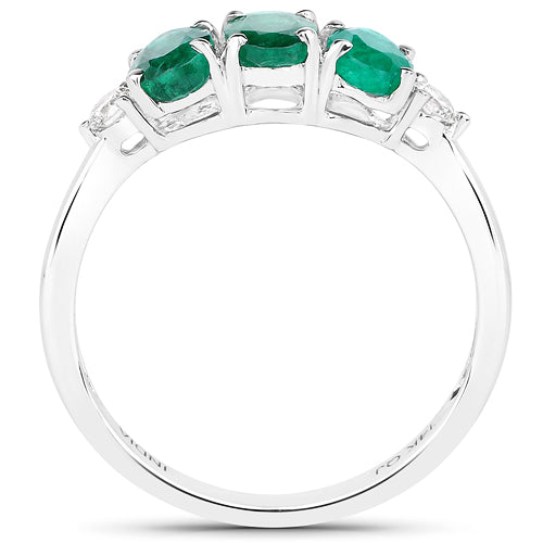 Bids.com 1.14 Carat Genuine Zambian Emerald and White Diamond 14K White Gold Ring Rings