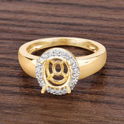 Bids.com 0.22 Carat Genuine White Diamond 14K Yellow Gold Semi Mount Ring - holds 9x7mm Oval Gemstone Rings