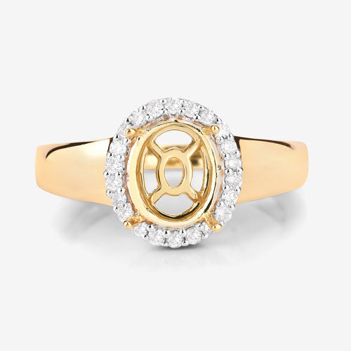 Bids.com 0.22 Carat Genuine White Diamond 14K Yellow Gold Semi Mount Ring - holds 9x7mm Oval Gemstone Rings