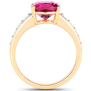 Bids.com 2.70 Carat Genuine Rubellite and White Diamond 14K Yellow Gold Ring Rings