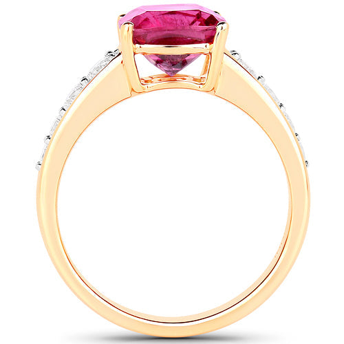 Bids.com 2.70 Carat Genuine Rubellite and White Diamond 14K Yellow Gold Ring Rings