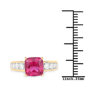Bids.com 2.70 Carat Genuine Rubellite and White Diamond 14K Yellow Gold Ring Rings
