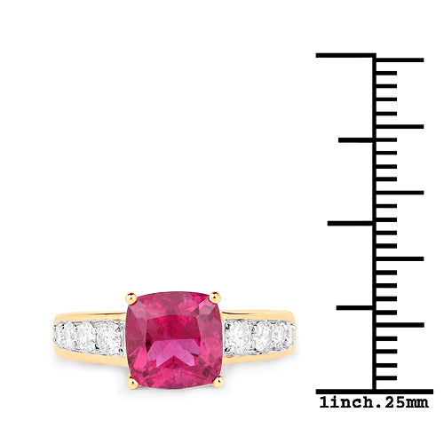 Bids.com 2.70 Carat Genuine Rubellite and White Diamond 14K Yellow Gold Ring Rings