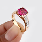 Bids.com 2.70 Carat Genuine Rubellite and White Diamond 14K Yellow Gold Ring Rings