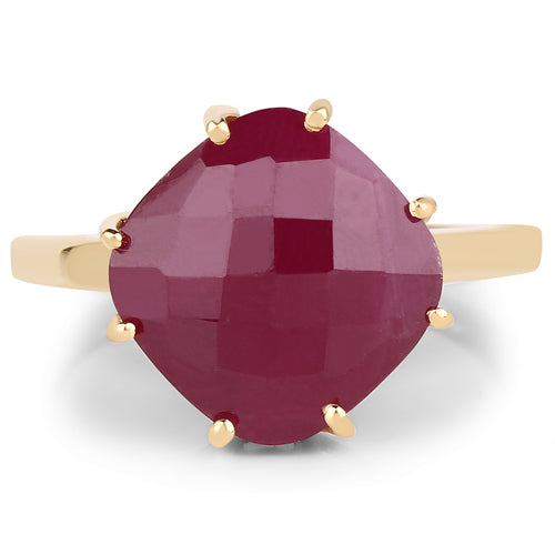 Bids.com 14K Yellow Gold Plated 8.95 Carat Glass Filled Ruby .925 Sterling Silver Ring Rings