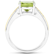 Bids.com 2.20 Carat Genuine Peridot and White Diamond 14K Yellow Gold with .925 Sterling Silver Ring Rings