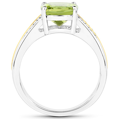 Bids.com 2.20 Carat Genuine Peridot and White Diamond 14K Yellow Gold with .925 Sterling Silver Ring Rings