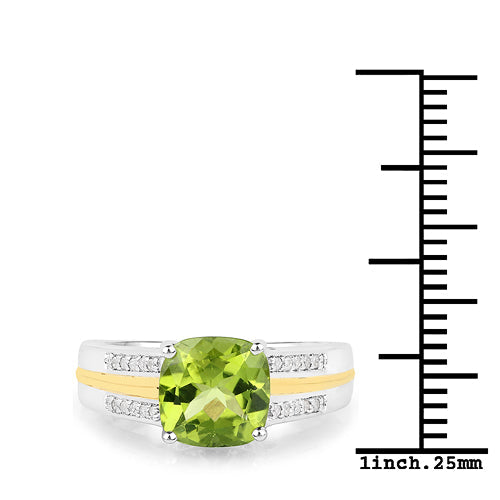 Bids.com 2.20 Carat Genuine Peridot and White Diamond 14K Yellow Gold with .925 Sterling Silver Ring Rings