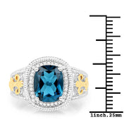 Bids.com 3.59 Carat Genuine London Blue Topaz and White Diamond 14K Yellow Gold with .925 Sterling Silver Ring Rings