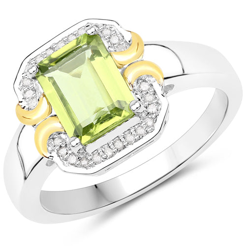 Bids.com 1.67 Carat Genuine Peridot and White Diamond .925 Sterling Silver Ring Rings