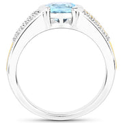 Bids.com 1.37 Carat Genuine Aquamarine and White Diamond 14K Yellow Gold with .925 Sterling Silver Ring Rings