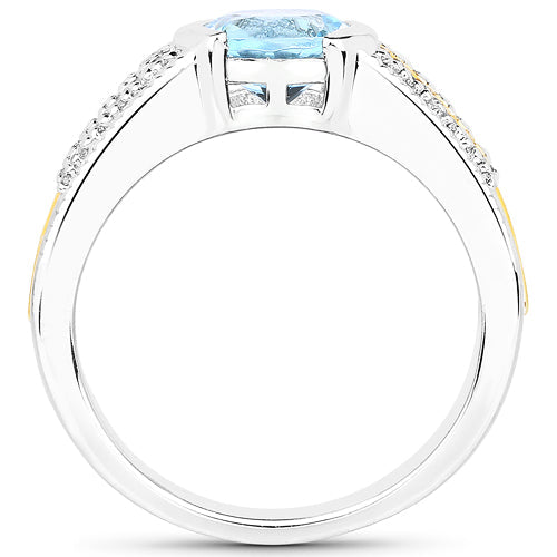 Bids.com 1.37 Carat Genuine Aquamarine and White Diamond 14K Yellow Gold with .925 Sterling Silver Ring Rings