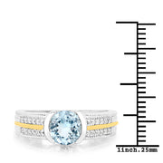 Bids.com 1.37 Carat Genuine Aquamarine and White Diamond 14K Yellow Gold with .925 Sterling Silver Ring Rings