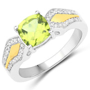 Bids.com 1.64 Carat Genuine Peridot and White Diamond 14K Yellow Gold with .925 Sterling Silver Ring Rings