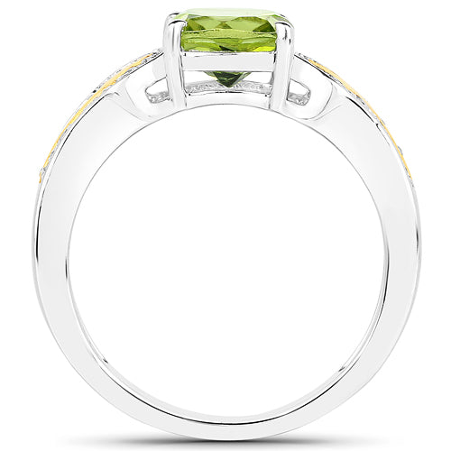 Bids.com 1.64 Carat Genuine Peridot and White Diamond 14K Yellow Gold with .925 Sterling Silver Ring Rings