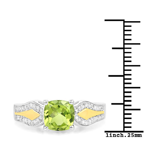 Bids.com 1.64 Carat Genuine Peridot and White Diamond 14K Yellow Gold with .925 Sterling Silver Ring Rings
