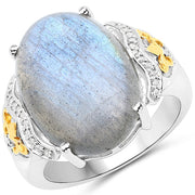Bids.com 10.56 Carat Genuine Labradorite and White Diamond 14K Yellow Gold with .925 Sterling Silver Ring Rings