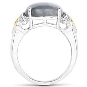 Bids.com 10.56 Carat Genuine Labradorite and White Diamond 14K Yellow Gold with .925 Sterling Silver Ring Rings