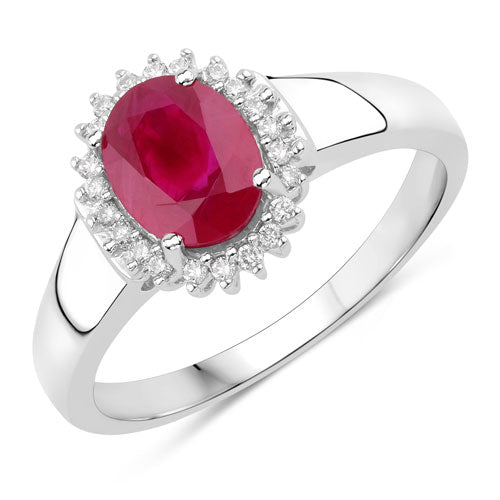 Bids.com 1.55 Carat Genuine Ruby and White Diamond 14K White Gold Ring Rings