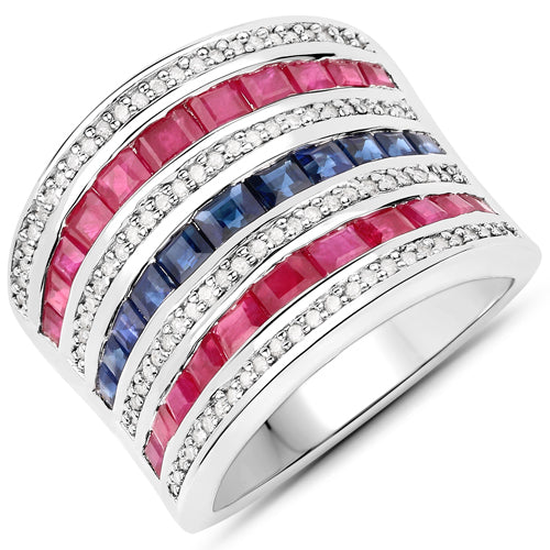 Bids.com 3.36 Carat Genuine Multi Stones .925 Sterling Silver Ring Rings