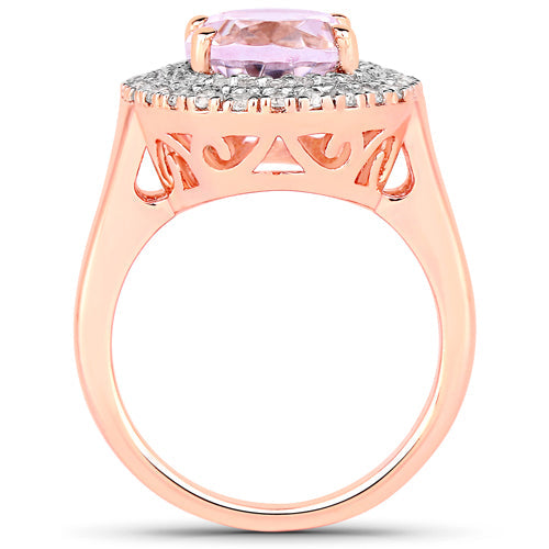 Bids.com 5.48 Carat Genuine Kunzite and White Topaz .925 Sterling Silver Ring Rings