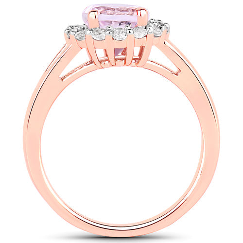Bids.com 2.25 Carat Genuine Kunzite and White Topaz .925 Sterling Silver Ring Rings