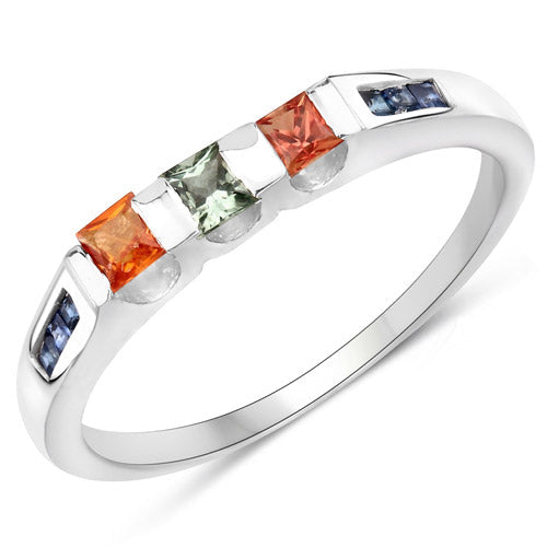 Bids.com 0.68 Carat Genuine Multi Sapphire .925 Sterling Silver Ring Rings