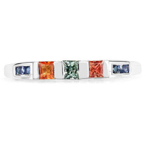 Bids.com 0.68 Carat Genuine Multi Sapphire .925 Sterling Silver Ring Rings