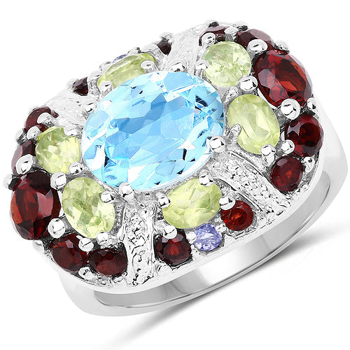 Bids.com 5.43 Carat Genuine Multi Stone .925 Sterling Silver Ring Rings