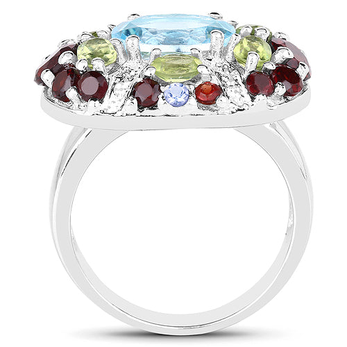 Bids.com 5.43 Carat Genuine Multi Stone .925 Sterling Silver Ring Rings