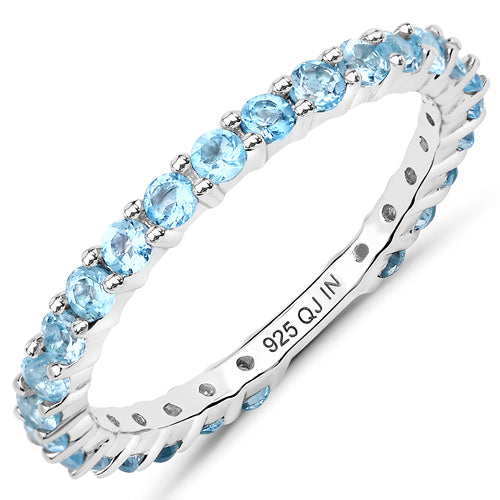 Bids.com 0.94 Carat Genuine Swiss Blue Topaz .925 Sterling Silver Ring Rings