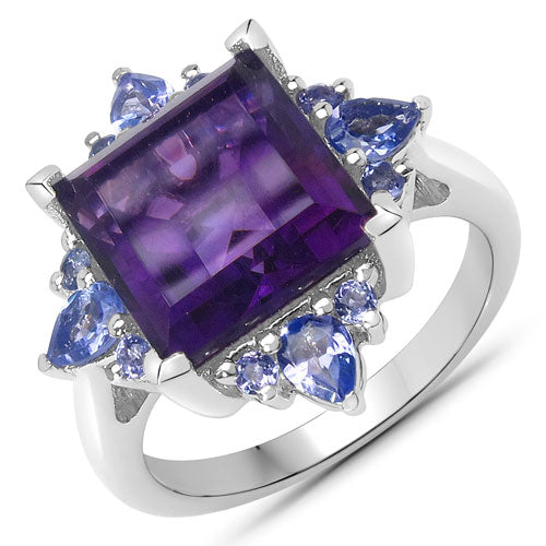 Bids.com 5.15 Carat Genuine Amethyst and Tanzanite .925 Sterling Silver Ring Rings