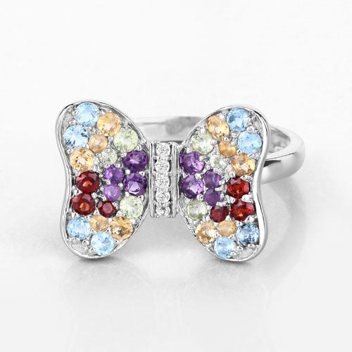 Bids.com 1.18 Carat Genuine Multi Stones .925 Sterling Silver Ring Rings
