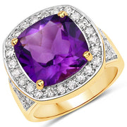 Bids.com 6.80 Carat Genuine Amethyst and White Diamond .925 Sterling Silver Ring Rings
