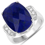 Bids.com 9.35 Carat Genuine Lapis and White Diamond .925 Sterling Silver Ring Rings