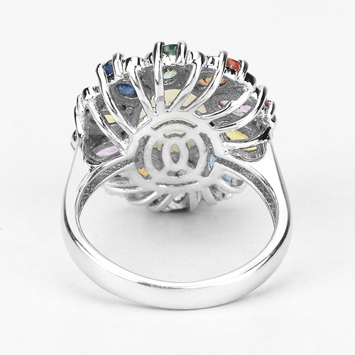Bids.com 3.92 Carat Genuine Ethiopian Opal, Multi Sapphire and White Diamond .925 Sterling Silver Ring Rings