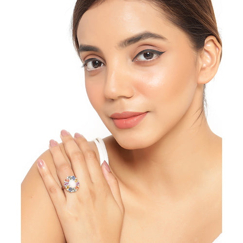 Bids.com 3.92 Carat Genuine Ethiopian Opal, Multi Sapphire and White Diamond .925 Sterling Silver Ring Rings