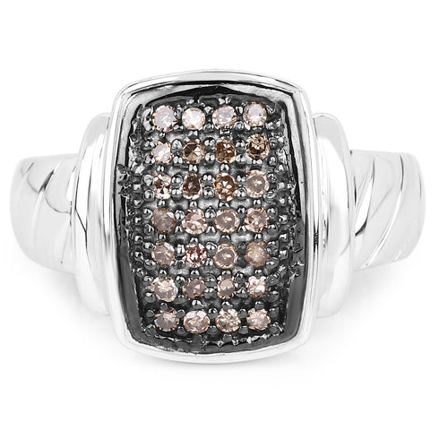 Bids.com 0.22 Carat Genuine Champagne Diamond .925 Sterling Silver Ring Rings