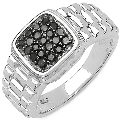 Bids.com 0.22 Carat Genuine Black Diamond .925 Sterling Silver Ring Rings
