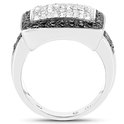 Bids.com 0.61 Carat Genuine Black Diamond and White Diamond .925 Sterling Silver Ring Rings
