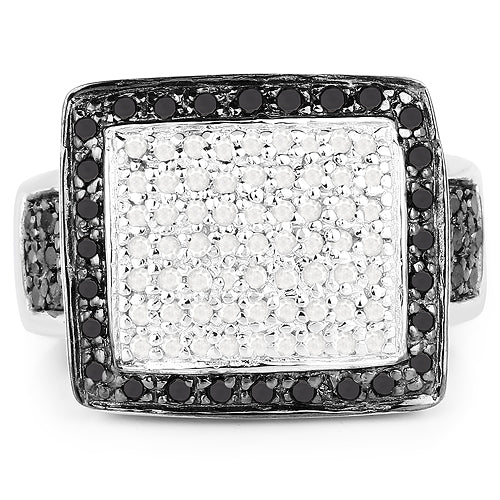 Bids.com 0.61 Carat Genuine Black Diamond and White Diamond .925 Sterling Silver Ring Rings