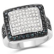 Bids.com 0.64 Carat Genuine White Diamond and Blue Diamond .925 Sterling Silver Ring Rings