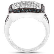Bids.com 0.64 Carat Genuine White Diamond and Blue Diamond .925 Sterling Silver Ring Rings