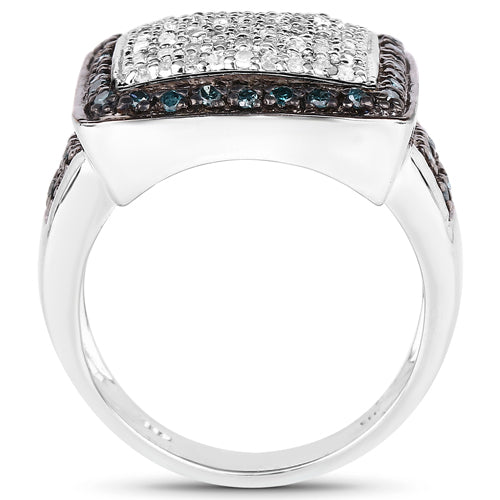 Bids.com 0.64 Carat Genuine White Diamond and Blue Diamond .925 Sterling Silver Ring Rings